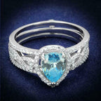 Jewellery Kingdom Ladies Set Sterling Silver Cubic Zirconia Guard Pear Engagement Band Ring (Blue Topaz) - Jewelry Rings - British D'sire