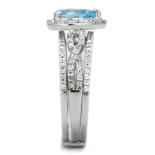 Jewellery Kingdom Ladies Set Sterling Silver Cubic Zirconia Guard Pear Engagement Band Ring (Blue Topaz) - Jewelry Rings - British D'sire