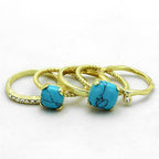 Jewellery Kingdom Ladies Set Turquoise Stacking Bands 5 Pieces Cz 18k Blue Matching Gold Ring - Jewelry Rings - British D'sire