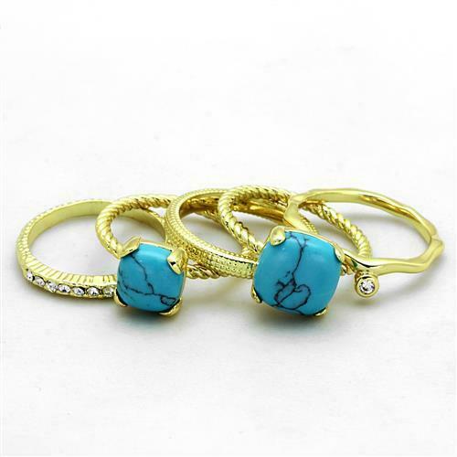 Jewellery Kingdom Ladies Set Turquoise Stacking Bands 5 Pieces Cz 18k Blue Matching Gold Ring - Jewelry Rings - British D'sire