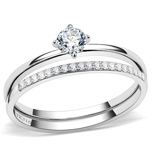 Jewellery Kingdom Ladies Set Wedding Band Engagement 1/2 Carat Stainless Steel Ring (Silver) - Jewelry Rings - British D'sire Main image