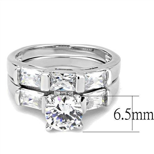 Jewellery Kingdom Ladies Set Wedding Band Engagement Emerald Cut Round 2 Carat Ring (Silver) Secondary image
