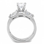 Jewellery Kingdom Ladies Set Wedding Band Engagement Emerald Cut Round 2 Carat Ring (Silver) - Jewelry Rings - British D'sire