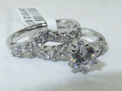 Jewellery Kingdom Ladies Set Wishbone Engagement Wedding Band Cubic Zirconia Ring Secondary image