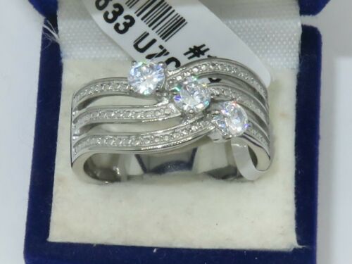 Jewellery Kingdom Ladies Silver Band Cz 3 Solitaires Stainless Steel Sparkling 3 Carat Ring - Jewelry Rings - British D'sire
