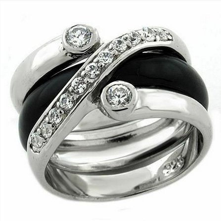 Jewellery Kingdom Ladies Silver Band Sterling Silver Wedding 2pcs CZ Ring (Black Onyx) - Jewelry Rings - British D'sire Main image