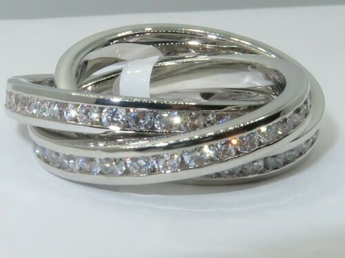 Jewellery Kingdom Ladies Silver Bands Russian Wedding Cubic Zirconia Interlocking Ring - Jewelry Rings - British D'sire