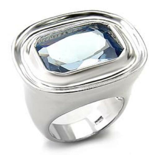 Jewellery Kingdom Ladies Silver Blue Topaz Ring Sterling Silver Cz Contemporary Emerald Cut - Jewelry Rings - British D'sire Main image