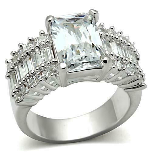 Jewellery Kingdom Ladies Silver Cz Sterling Silver Emerald Cut 8 Carat Ring - Jewelry Rings - British D'sire