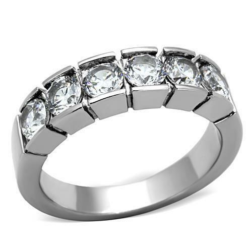 Jewellery Kingdom Ladies Silver Eternity Ring 6mm Band Stainless Steel Simulated Diamonds - Jewelry Rings - British D'sire
