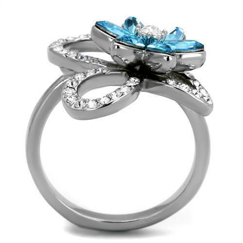 Jewellery Kingdom Ladies Silver Flower Marquise Cz Stainless Steel Cocktail Ring - Jewelry Rings - British D'sire