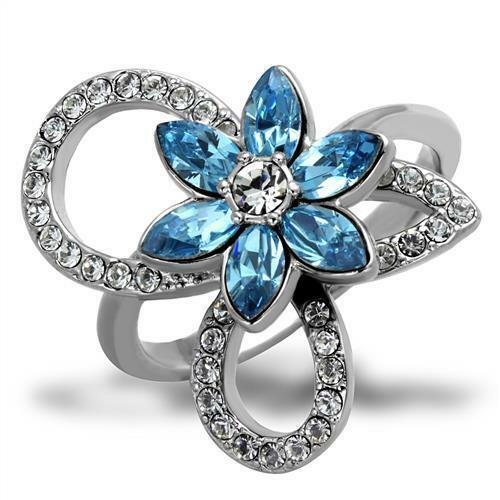 Jewellery Kingdom Ladies Silver Flower Marquise Cz Stainless Steel Cocktail Ring - Jewelry Rings - British D'sire