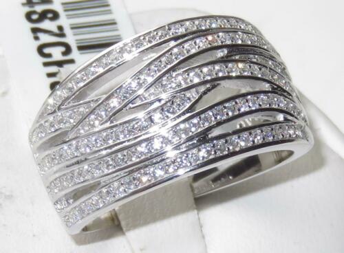 Jewellery Kingdom Ladies Silver Ring Sterling Band Pave Wavy Cubic Zirconia (Silver) - Jewelry Rings - British D'sire Main image