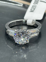 Jewellery Kingdom Ladies Silver Ring Three Stone Simulated Diamonds Stainless Steel Engagement - Jewelry Rings - British D'sire