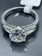 Jewellery Kingdom Ladies Silver Ring Three Stone Simulated Diamonds Stainless Steel Engagement - Jewelry Rings - British D'sire