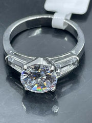 Jewellery Kingdom Ladies Silver Ring Three Stone Simulated Diamonds Stainless Steel Engagement - Jewelry Rings - British D'sire