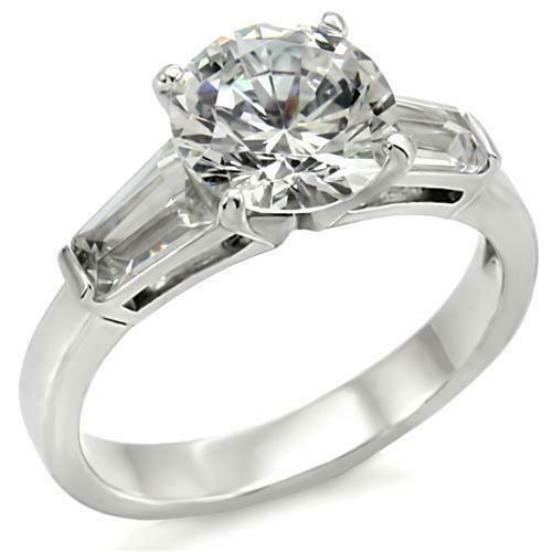 Jewellery Kingdom Ladies Silver Ring Three Stone Simulated Diamonds Stainless Steel Engagement - Jewelry Rings - British D'sire