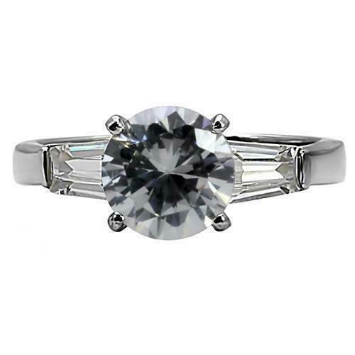 Jewellery Kingdom Ladies Silver Ring Three Stone Simulated Diamonds Stainless Steel Engagement - Jewelry Rings - British D'sire