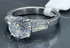Jewellery Kingdom Ladies Silver Ring Three Stone Simulated Diamonds Stainless Steel Engagement - Jewelry Rings - British D'sire