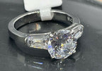 Jewellery Kingdom Ladies Silver Ring Three Stone Simulated Diamonds Stainless Steel Engagement - Jewelry Rings - British D'sire