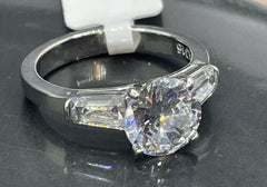 Jewellery Kingdom Ladies Silver Ring Three Stone Simulated Diamonds Stainless Steel Engagement - Jewelry Rings - British D'sire