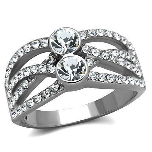 Jewellery Kingdom Ladies Silver Solitaires Cubic Zirconia Band Stainless Steel Ring Secondary image