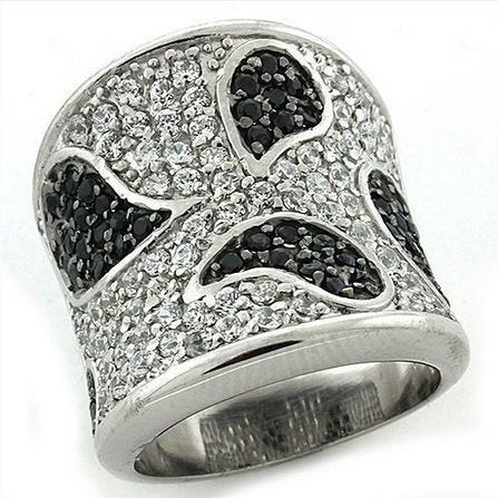 Jewellery Kingdom Ladies Silver Sterling CZ Inverted Pave Stamped Wide Ring (Silver & Black) - Jewelry Rings - British D'sire
