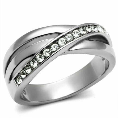 Jewellery Kingdom Ladies Simulated Diamonds Dress Crossover Ring Band (Silver) - Rings - British D'sire Main image