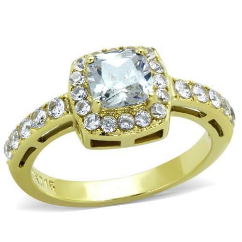 Jewellery Kingdom Ladies Simulated Diamonds Princess Clear Dress Pretty Steel Ring (Gold) - Jewelry Rings - British D'sire Main image