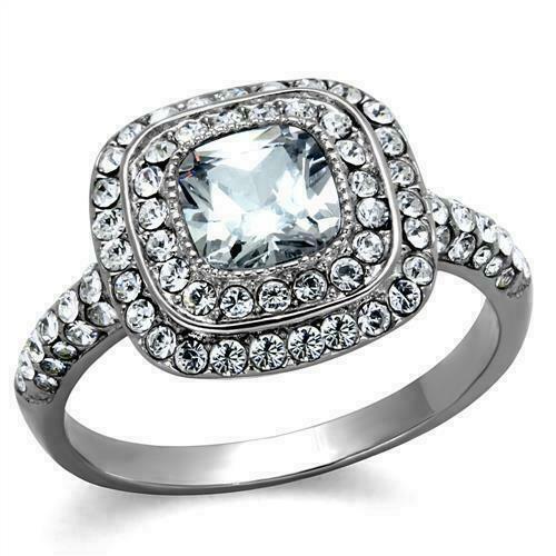 Jewellery Kingdom Ladies Simulated Diamonds Stainless Steel Bezel Dress Sparkle Silver Ring - Jewelry Rings - British D'sire Main image