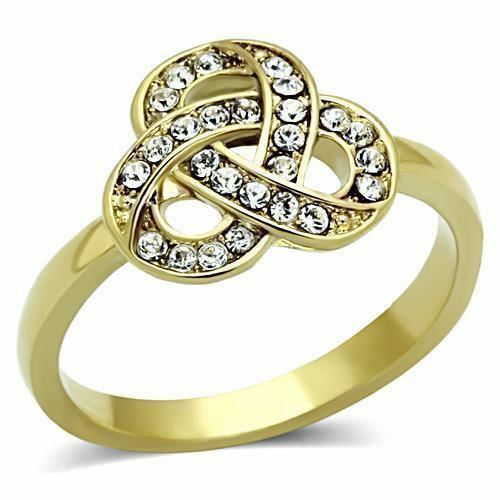 Jewellery Kingdom Ladies Simulated Diamonds Steel Cluster Knot Ring (Gold) - Jewelry Rings - British D'sire Main image