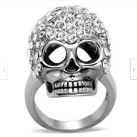 Jewellery Kingdom Ladies Skull Stainless Steel Emerald Cz Goth Biker Handmade Ring - Jewelry Rings - British D'sire
