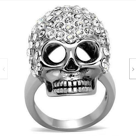 Jewellery Kingdom Ladies Skull Stainless Steel Emerald Cz Goth Biker Handmade Ring - Jewelry Rings - British D'sire