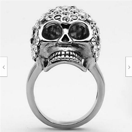 Jewellery Kingdom Ladies Skull Stainless Steel Emerald Cz Goth Biker Handmade Ring - Jewelry Rings - British D'sire