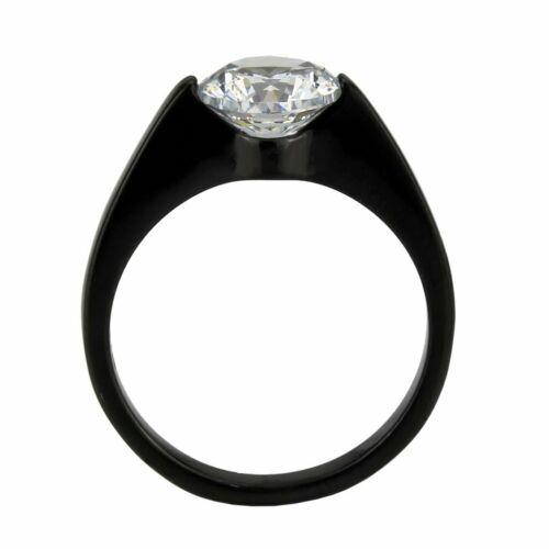 Jewellery Kingdom Ladies Solitaire 2 Carat Cubic Zirconia Stainless Steel Ring (Black) - Jewelry Rings - British D'sire