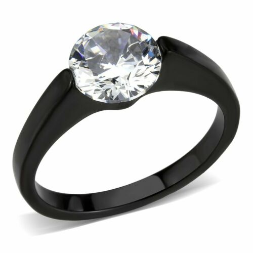 Jewellery Kingdom Ladies Solitaire 2 Carat Cubic Zirconia Stainless Steel Ring (Black) - Jewelry Rings - British D'sire Main image