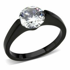 Jewellery Kingdom Ladies Solitaire 2 Carat Cubic Zirconia Stainless Steel Ring (Black) - Jewelry Rings - British D'sire