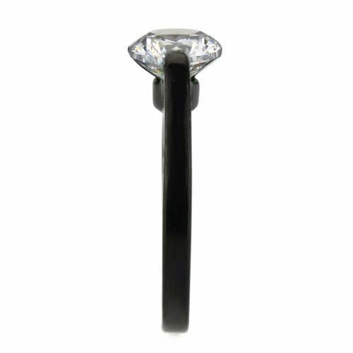 Jewellery Kingdom Ladies Solitaire 2 Carat Cubic Zirconia Stainless Steel Ring (Black) - Jewelry Rings - British D'sire