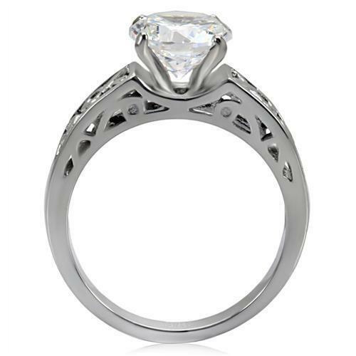 Jewellery Kingdom Ladies Solitaire 3 Carat Cubic Zirconia Grade Stainless Steel Silver Ring - Jewelry Rings - British D'sire