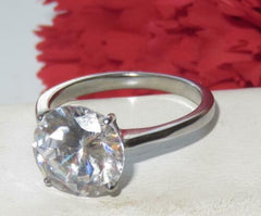 Jewellery Kingdom Ladies Solitaire 4 Carat 10mm Cz Stainless Steel Engagement Ring (Silver) - Jewelry Rings - British D'sire