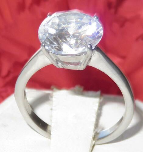 Jewellery Kingdom Ladies Solitaire 4 Carat 10mm Cz Stainless Steel Engagement Ring (Silver) - Jewelry Rings - British D'sire