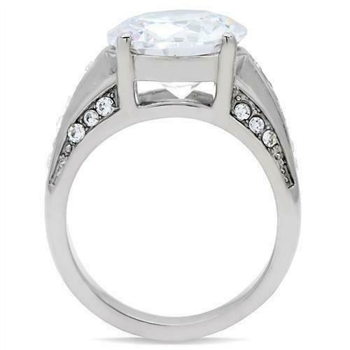 Jewellery Kingdom Ladies Solitaire Accents 6 Carat Cz Stainless Steel Cocktail Ring (Silver) - Jewelry Rings - British D'sire