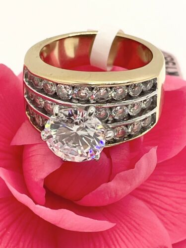 Jewellery Kingdom Ladies Solitaire Accents Channel Set 4 Carat Steel Ring (Gold) - Jewelry Rings - British D'sire Main image