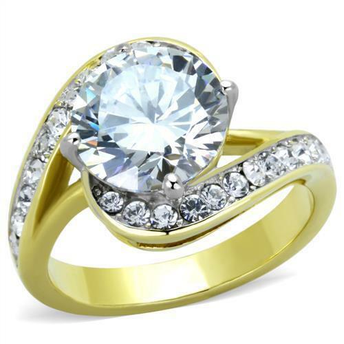 Jewellery Kingdom Ladies Solitaire Accents Cocktail 6K Cubic Zirconia Ring (Gold) - Rings - British D'sire Main image