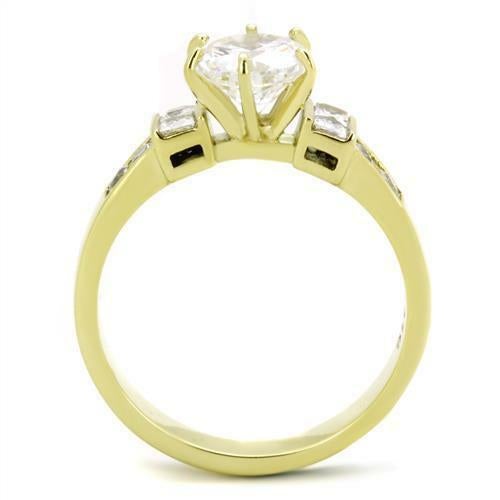Jewellery Kingdom Ladies Solitaire Accents Realistic Steel 3 Carat Engagement Ring (Gold) - Jewelry Rings - British D'sire