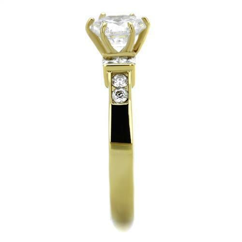 Jewellery Kingdom Ladies Solitaire Accents Realistic Steel 3 Carat Engagement Ring (Gold) - Jewelry Rings - British D'sire