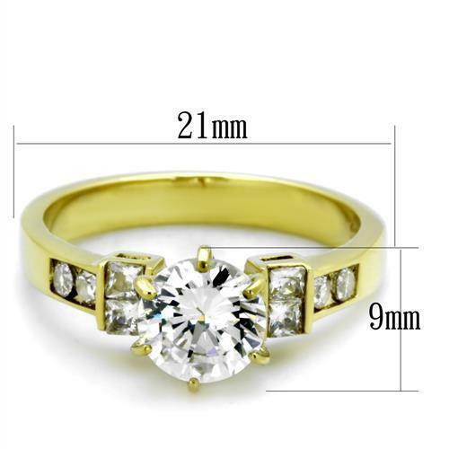 Jewellery Kingdom Ladies Solitaire Accents Realistic Steel 3 Carat Engagement Ring (Gold) - Jewelry Rings - British D'sire
