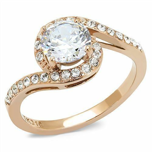 Jewellery Kingdom Ladies Solitaire Accents Swirl 2K Steel Ring (Gold) - Rings - British D'sire Main image