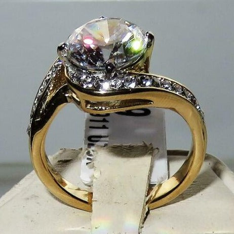 Jewellery Kingdom Ladies Solitaire Accents Swirl 7K Steel Ring (Gold) - Rings - British D'sire Main image