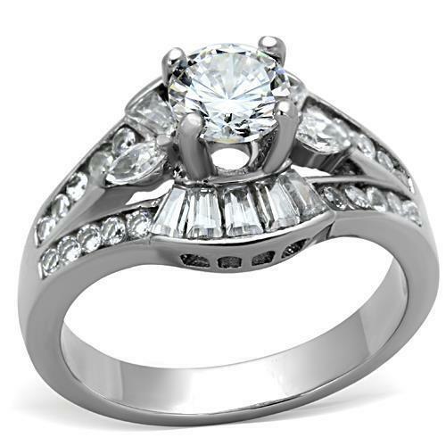 Jewellery Kingdom Ladies Solitaire Baguette Cubic Zirconia Stainless Steel 2 Carat Engagement Ring (Silver) - Jewelry Rings - British D'sire Main image